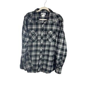 Wrangler Mens Wrancher Pearl Snap Western Plaid Flannel Shirt Long Sleeve Sz XXL